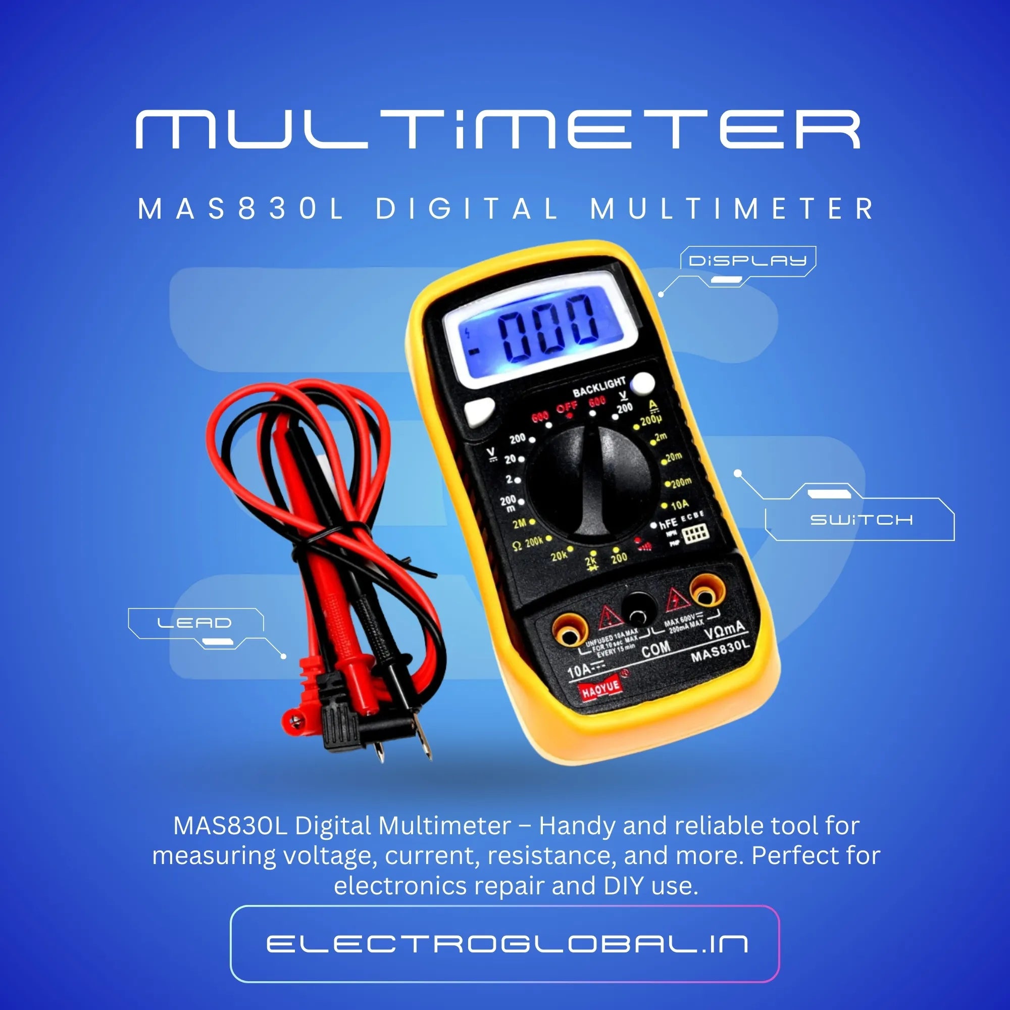 MAS830L Handheld Digital Multimeter Versatile Measurement Tool for Electrical Professionals Main image