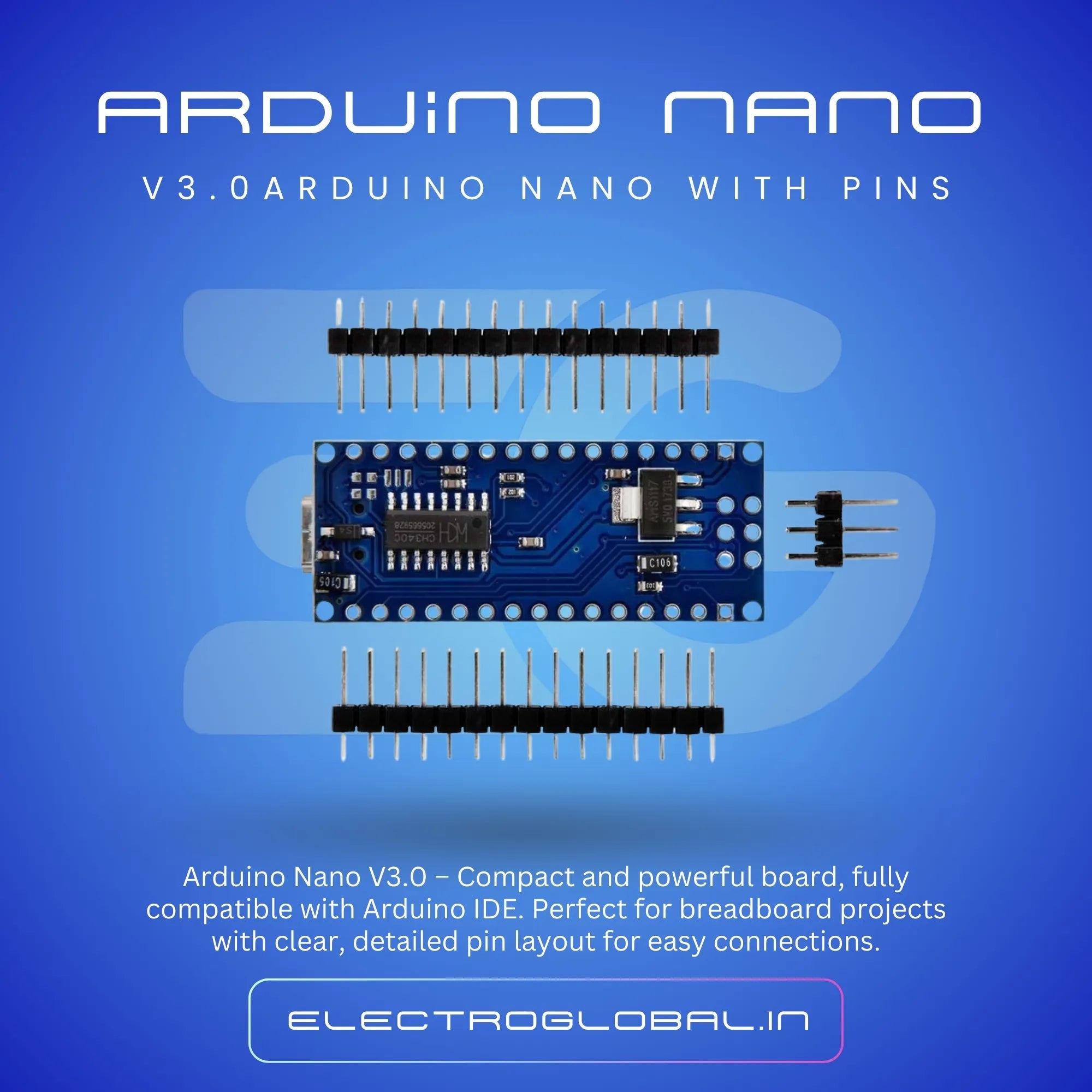 Arduino Nano V3.0 – Ideal for Arduino IDE with Detailed Arduino Nano Pin Diagram Main image