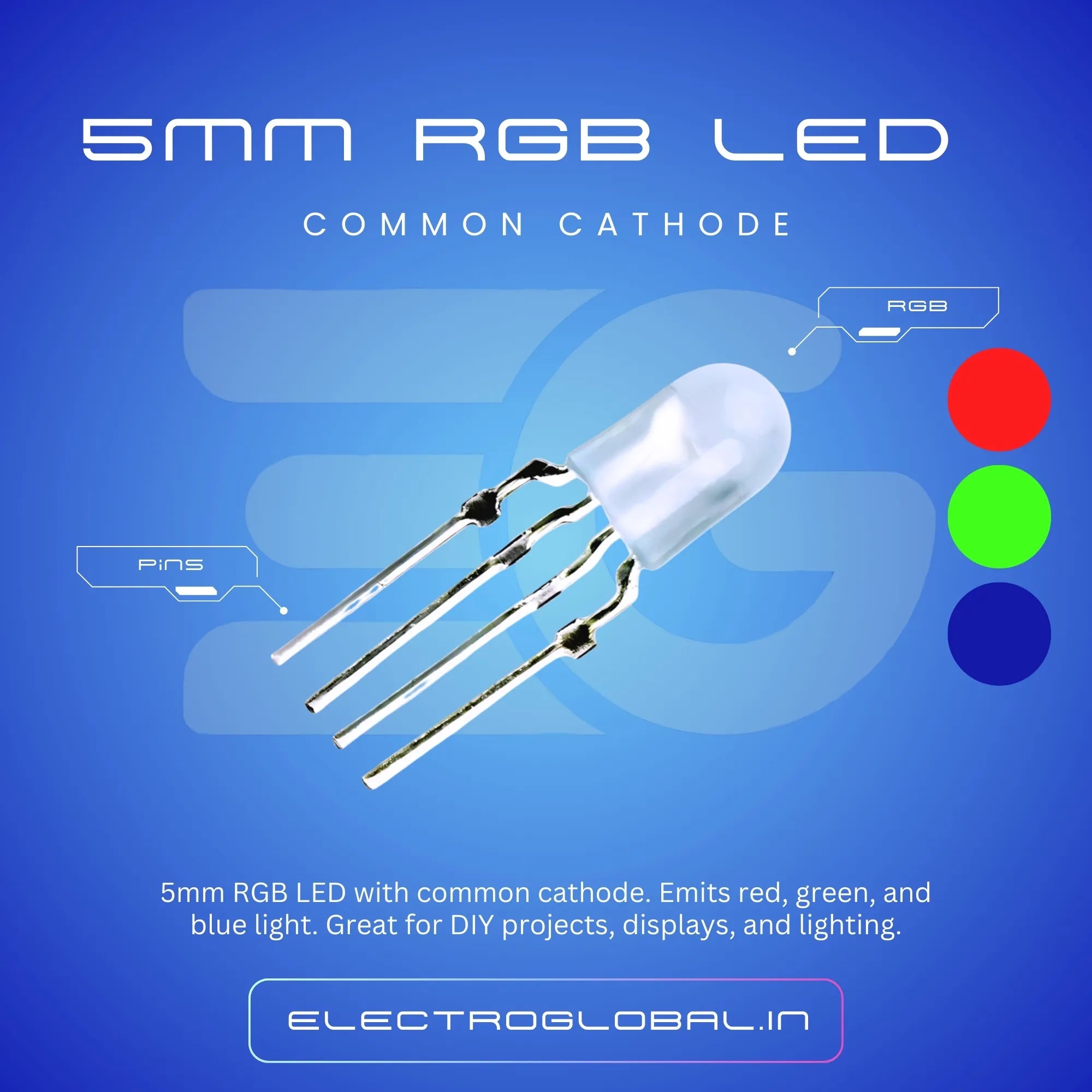 RGB LED 5mm Common Cathode - High-Efficiency Light Emitting Diode and RGB LED Main image