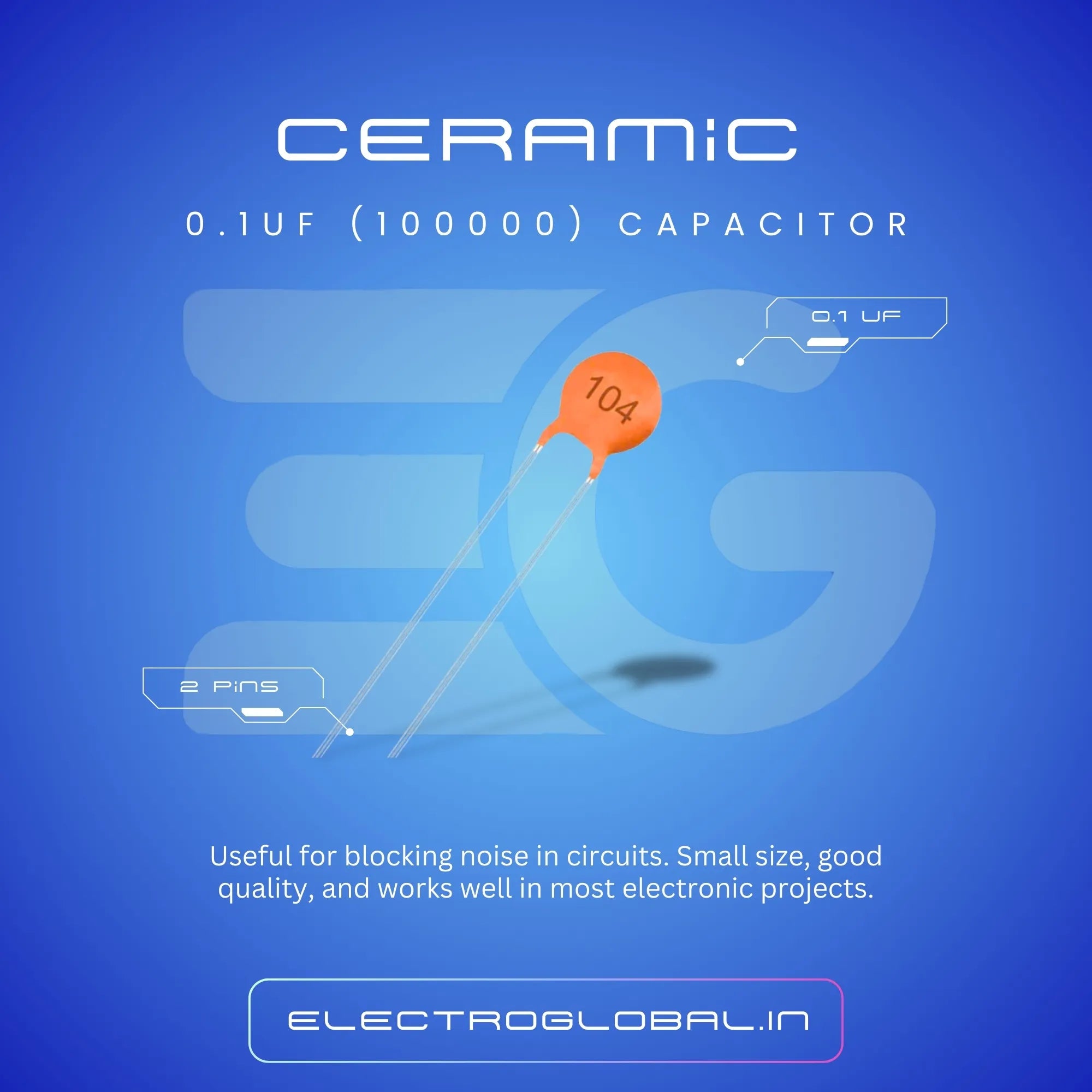 Origanal 100000 pF (0.1uF) Ceramic Capacitor (Pack of 5) for Reliable Circuits Main image