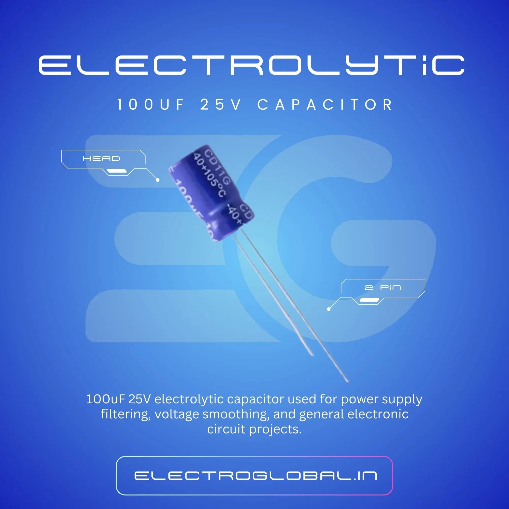 Original 100uF 25V Radial Electrolytic Capacitor (Pack of 5) for High-Performance Applications Main image