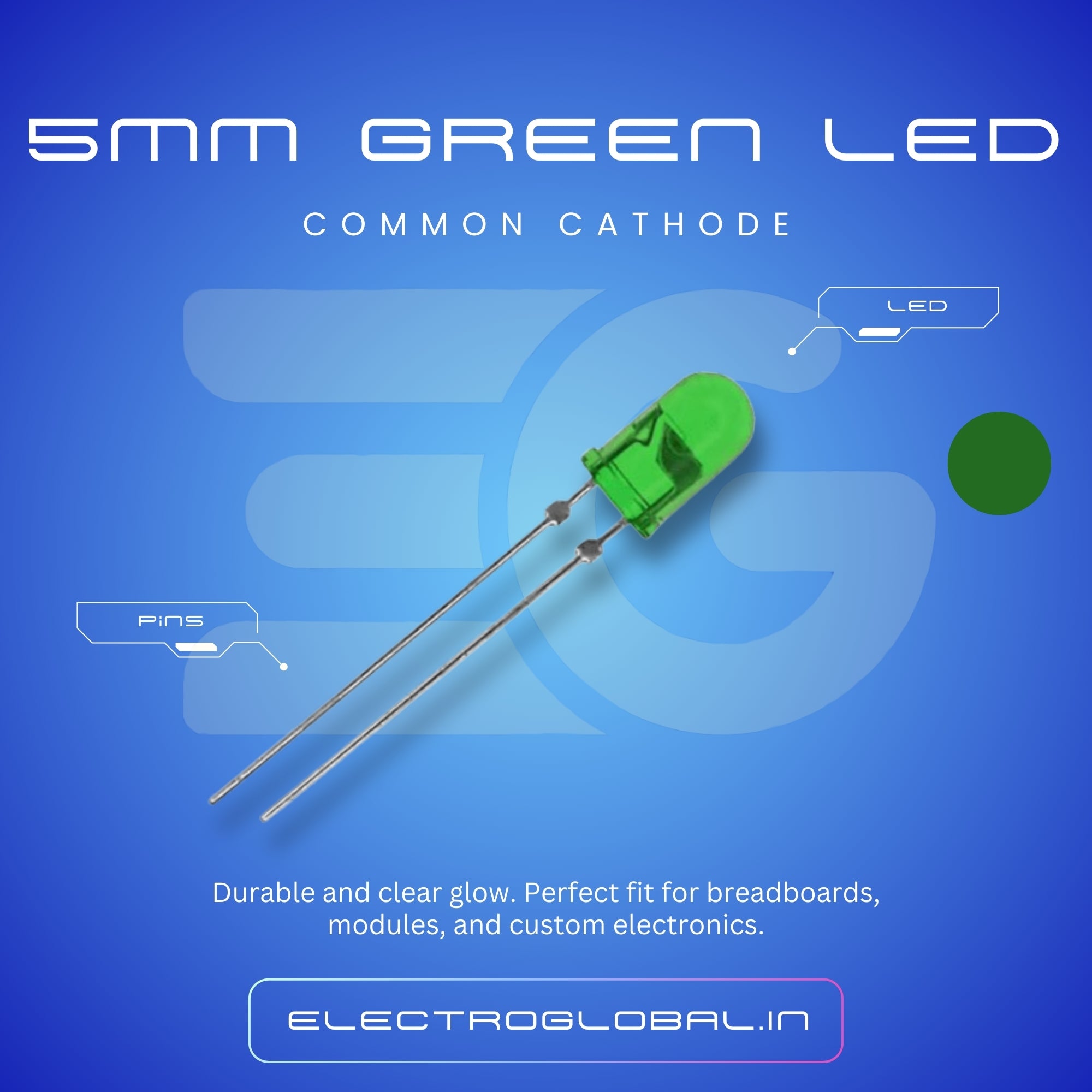 5mm LED – Green Color for Light Emitting Diode and Types of LED Lights Main image