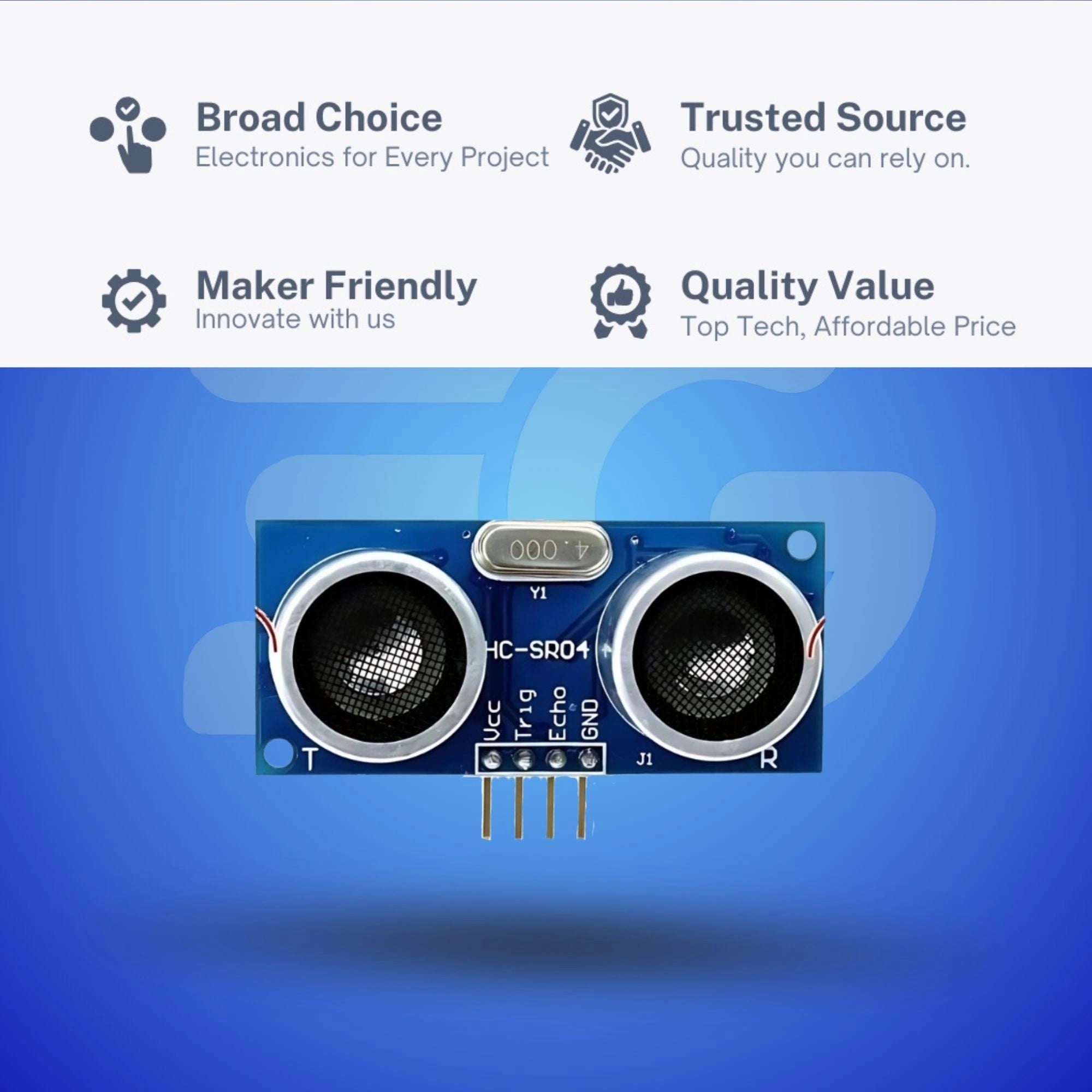HC-SR04 Ultrasonic Sensor Module – Ideal for Sensors Project and Range Sensor Applications, Pack of 1