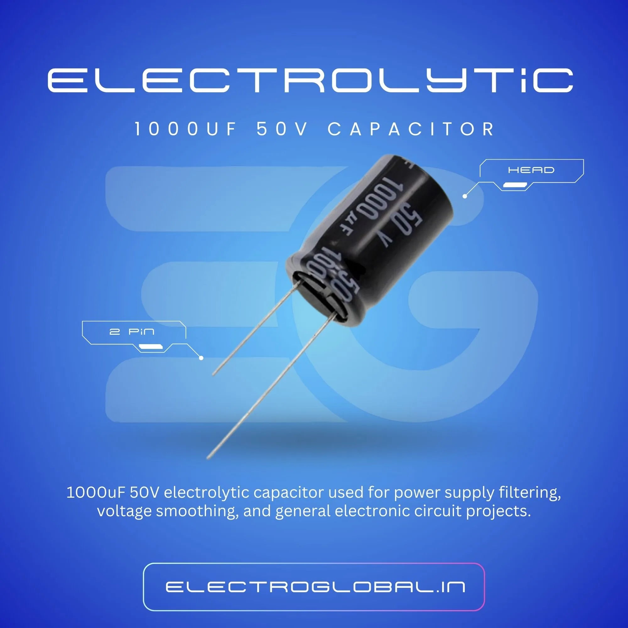 Original 1000uF 50V Electrolytic Capacitor for Robust Circuits Main image