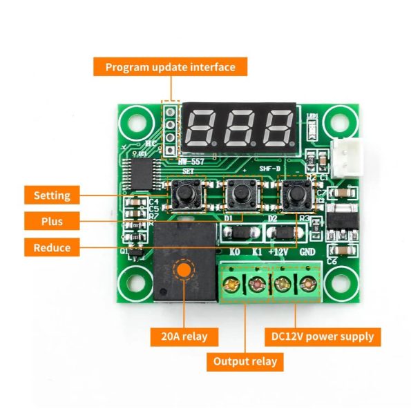 12V W1209 Module With LED Display and NTC Temperature Sensor