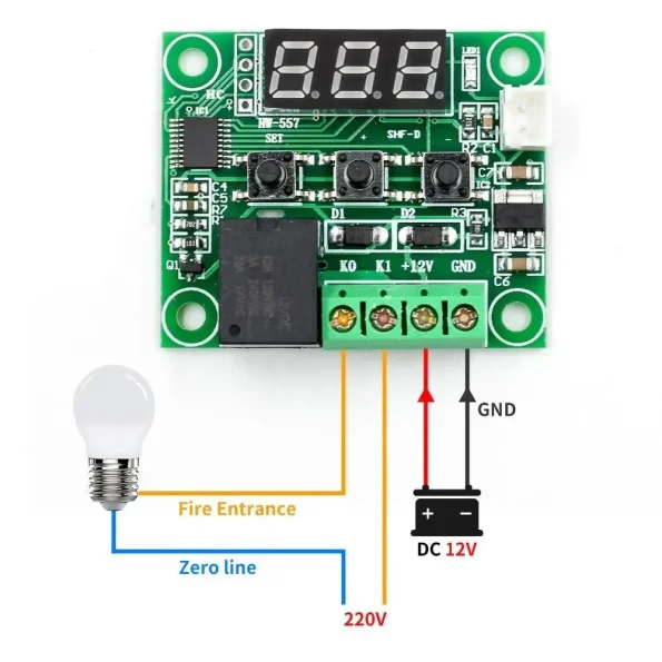 12V W1209 Module With LED Display and NTC Temperature Sensor